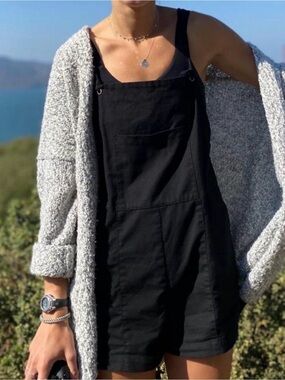 Natural Life Black Women's Linen Blend Short Overalls/Jumpsuit